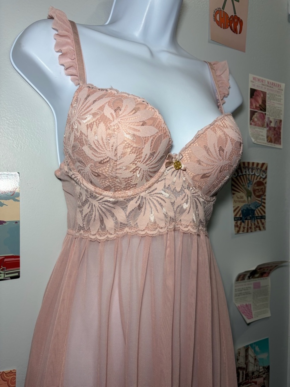 Daisy Fuentes Blush Pink Lace Babydoll Chemise - Picture 3 of 5